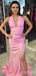 Sexy Pink Mermaid V-neck Halter Maxi Long Party Prom Evening Dress,ZX187