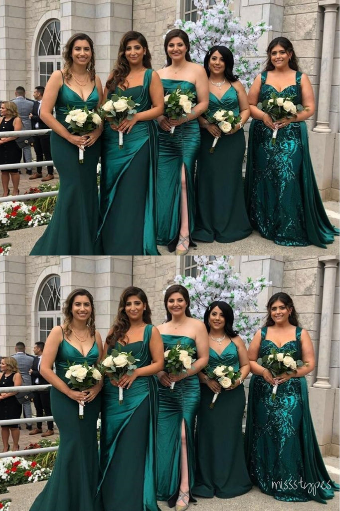 Mismatched Green Sexy Mermaid Floor-Length Bridesmaid Dresses Online, BL53