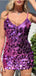 Vintage Purple Princess V-Neck Mini Sequin Evening Homecoming Dresses, HM10