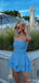 Women Simple Sky-Blue Strapless Sleeveless Mini Black Homecoming Dresses, HM06