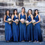 Women Regency Blue Spaghetti Strap V-Neck Floor-Length Bridesmaid Dresses Online, BL44