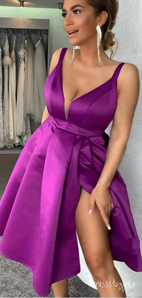 Grape Sexy V-Neck Empire A-Line Mini New Arrival Homecoming Dresses,HM178