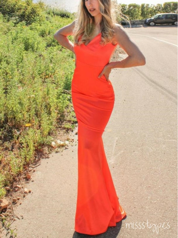 Sexy Sweetheart Sunset Red-Orange Backless Mermaid Long Prom Evening Dress,ZX340