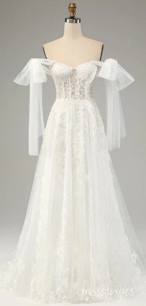 White Off Shoulder Empire Elegant A-Line Fashion Wedding Dresses,HS79