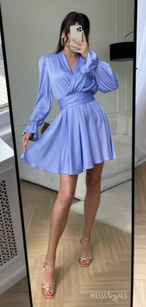 Blue A-Line Empire Full Sleeve New Arrival Homecoming Dresses,HM109