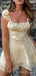 Pretty Champagne Square Cap Shoulder Bodycon Women Mini Party Homecoming Dresses,HM264