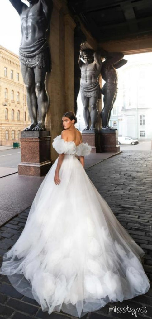 Popular Elegant Off Shoulder White Ruffle With Trailing Fashion Wedding Dresses,HS84