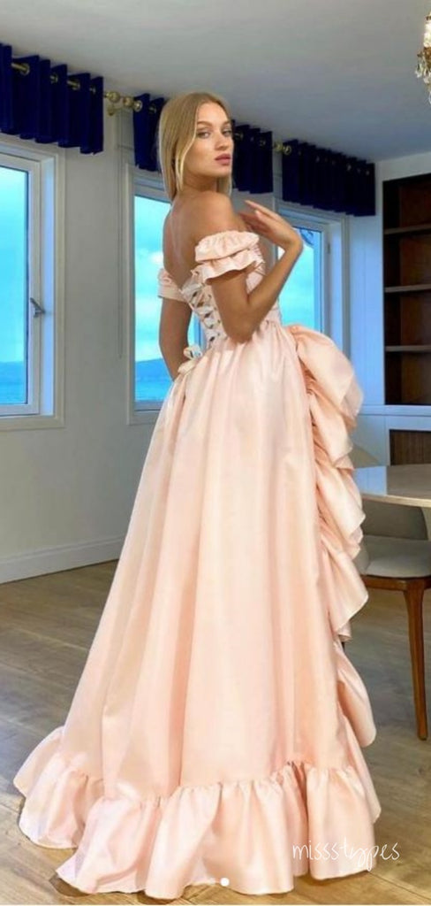 Lady Pearl Pink Off Shoulder Long Trailing Unique Evening Prom Evening Dress,ZX228