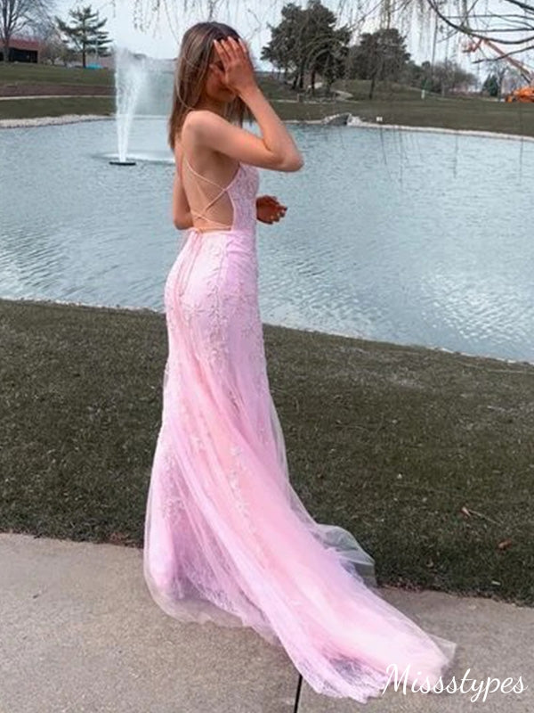 Pretty Pink Mermaid Backless Long Prom Dress Ideas, Evening Party Dresses,ZX469