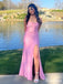 Pink Mermaid Spaghetti Straps Maxi Long Prom Dress Ideas, Evening Party Dresses,ZX485