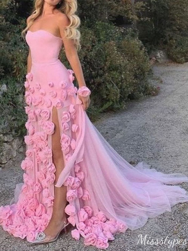 Gorgeous Pink Mermaid Side Slit Long Prom Dress Ideas, Evening Party Dresses,ZX499