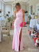 Elegant Pink Mermaid One Shoulder Maxi Long Prom Dress Ideas, Evening Party Dresses,ZX488