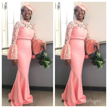 Coral Women Mermaid Appliqued Full Sleeve Bridesmaid Dresses Online, BL94