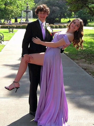 Sexy Purple A-line Off Shoulder Long Prom Dress Ideas, Evening Party Dresses,ZX454