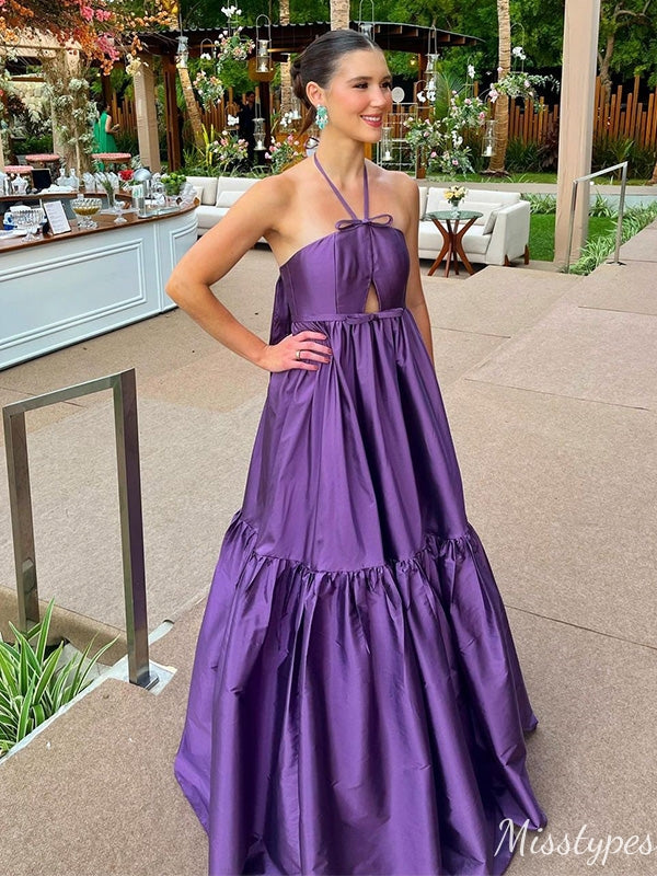 Sexy Purple A-line Halter Women Long Prom Evening Party Dress,ZX380