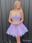 Pretty Purple A-line Strapless Mini Short Party Homecoming Dresses,HM295