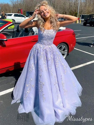 Pretty Purple A-line Spaghetti Straps Maxi Long Prom Evening Party Dresses,ZX414