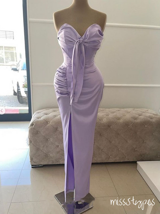 Sexy Purple Sweetheart Mermaid Side Slit Bow Prom Dresses ZX02