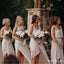 Women White Mismatched Spaghetti Strap/Halter Side Slit Long Bridesmaid Dresses Online, BL04