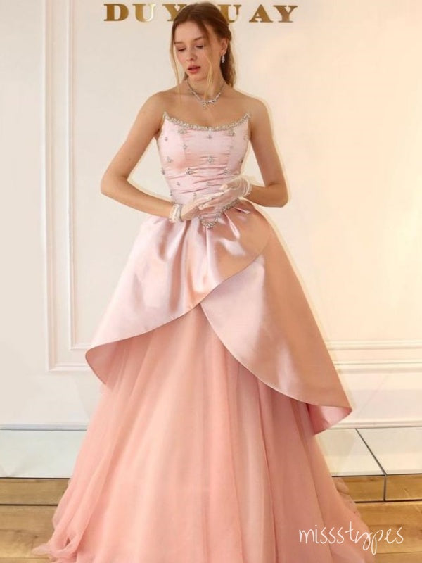 Princess Spliced Sweetheart Beading Pink Tulle Women Evening Prom Evening Dress,ZX230