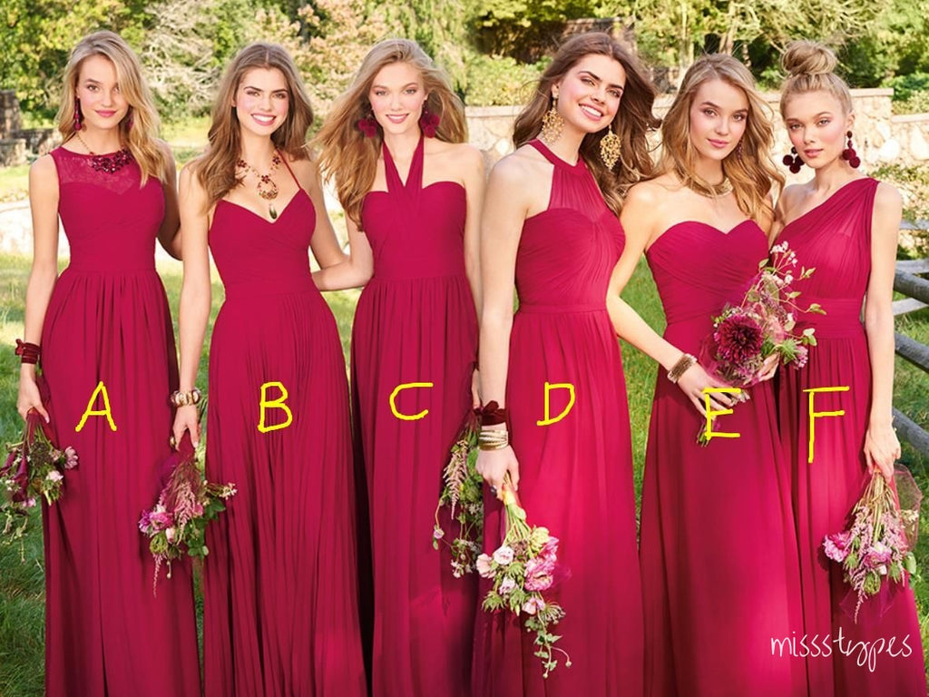 Mismatched Red A-Line Women Long Bridesmaid Dresses Online, BL23