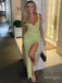 Cute Yellow Ruffle V-Neck Side Slit Spaghetti Strap Women Long Prom Evening Dress,ZX375