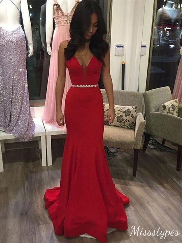 Elegant Red Mermaid V-neck Maxi Long Prom Evening Party Women Dresses ,ZX393