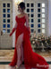 Gorgeous Red Mermaid Side Slit Long Prom Dress Ideas, Evening Party Dresses,ZX456