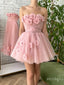 Pearl Pink Strapless Tulle Flower Appliqued Mini New Arrival Homecoming Dresses,HM175