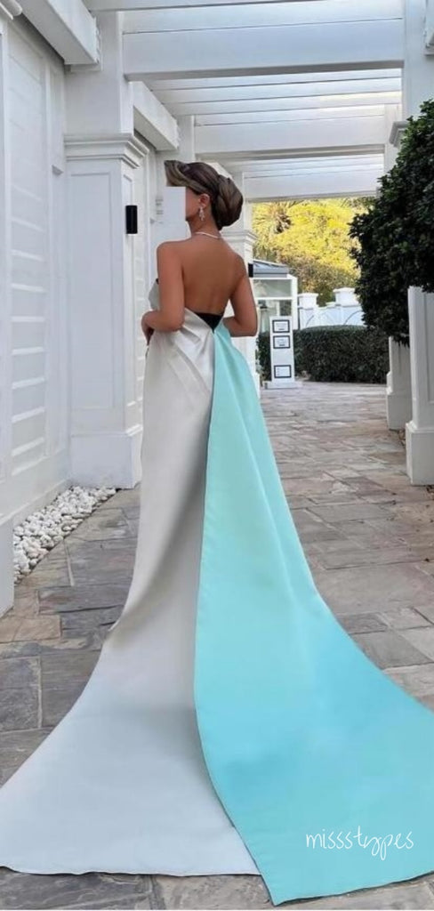 Mismatched Black&White&Blue Strapless Long With Trailing Women Evening Prom Evening Dress,ZX240