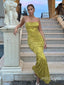 Sexy Yellow Spaghetti Strap Backless Mermaid Floor-Length Fashion Prom Dresses,ZX138