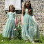 Elegant Green Full Sleeve Appliqued Tulle A-Line Princess Cute Little Flower Girl Dresses, ET63