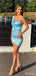 Vintage Sky-Blue One Shoulder Pleat Mini Homecoming Dresses, HM22