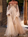 Vintage Champagne Off Shoulder Sweetheart Long A-Line Wedding Dresses HS61