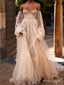 Vintage Champagne Off Shoulder Sweetheart Long A-Line Wedding Dresses HS61