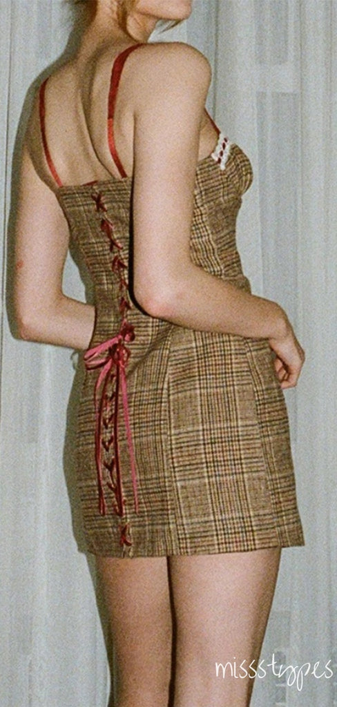 Vintage Brown Spaghetti Strap Button Party Mini Homecoming Dresses, HM42