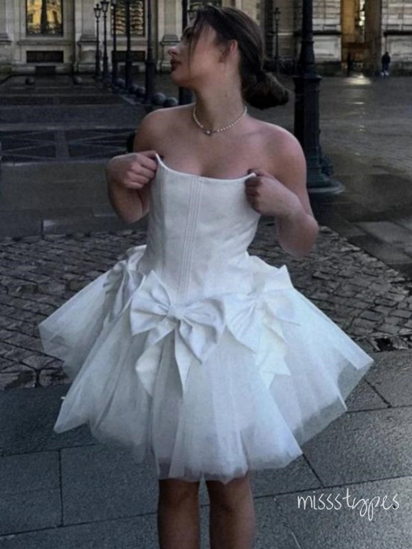 Off White Charming Strapless Pretty A-Line Flower Tulle Mini New Arrival Homecoming Dresses,HM180