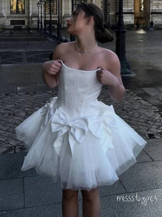 Off White Charming Strapless Pretty A-Line Flower Tulle Mini New Arrival Homecoming Dresses,HM180