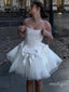 Off White Charming Strapless Pretty A-Line Flower Tulle Mini New Arrival Homecoming Dresses,HM180