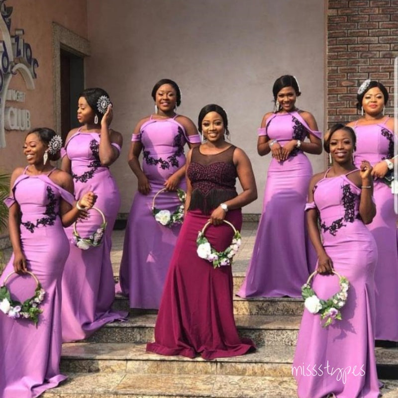 Purple Round-Neck Simple Mermaid Long Bridesmaid Dresses Online, BL129