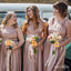 Sexy Blushing Pink Mismatched Side Slit Long Bridesmaid Dresses Online, BL06