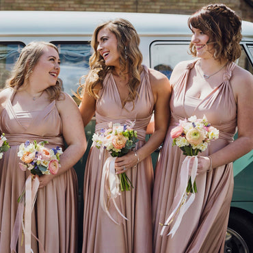 Sexy Blushing Pink Mismatched Side Slit Long Bridesmaid Dresses Online, BL06