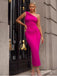 Rose Pink Sexy One Shoulder Pleat Mermaid Tea-Length Long Prom Evening Dress,ZX311