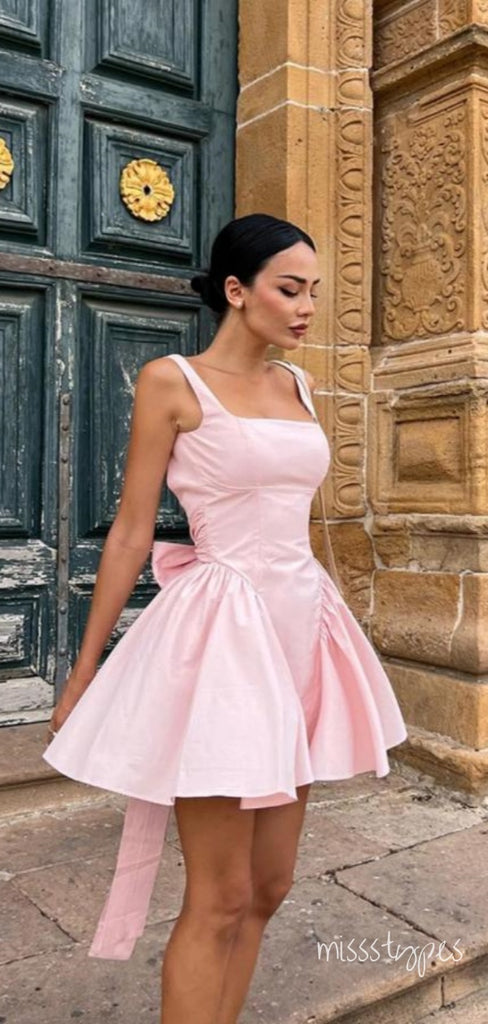 Cute Pink Spaghetti Strap Backless Mini Homecoming Dresses, HM87