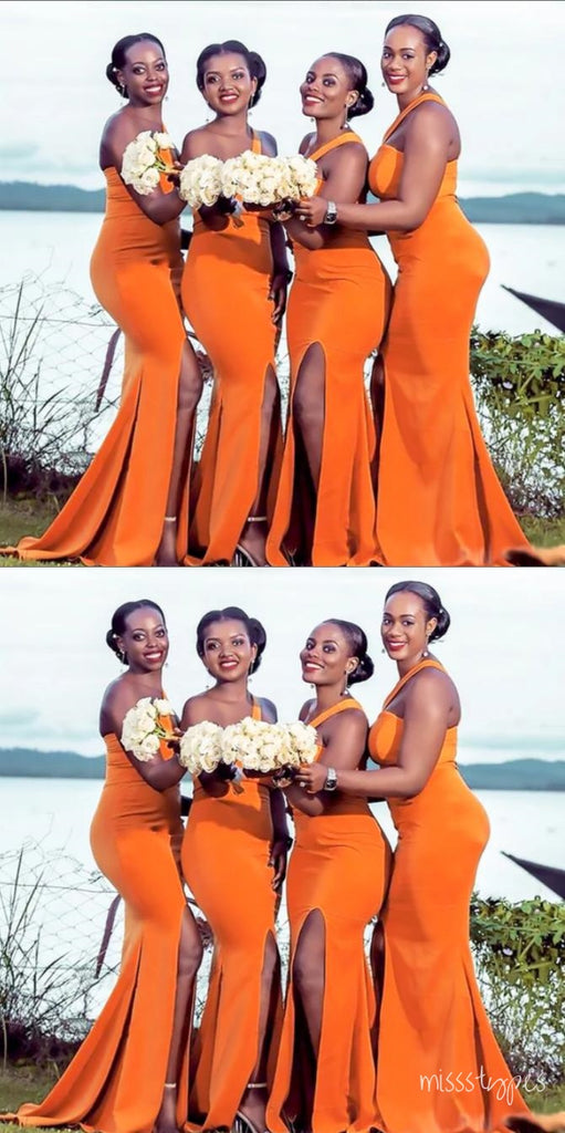 Sexy Mermaid Orange One Shoulder Bodycon Women Floor-Length Bridesmaid Dresses Online, BL157