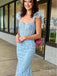 Cute Blue Appliqued Square Mermaid Long Prom Evening Dress,ZX348