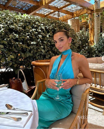 Soft Blue&Green Halter Mismatched Backless Lady Sexy Long Evening Prom Evening Dress,ZX211