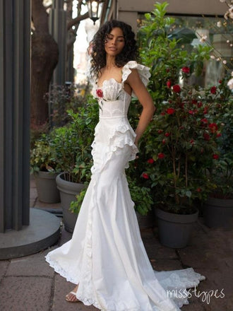 Square Lady Bodycon White Spaghetti Strap Ruffle Graded Long Prom Evening Dress,ZX265