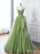 Beautiful Off Shoulder Green Tulle Sweetheart  Floor-Length A-Line Prom Dresses,ZX71