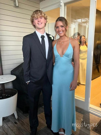 Simple Mint-Blue Spaghetti Strap V-Neck Sheath Women Long Prom Evening Dress,ZX333